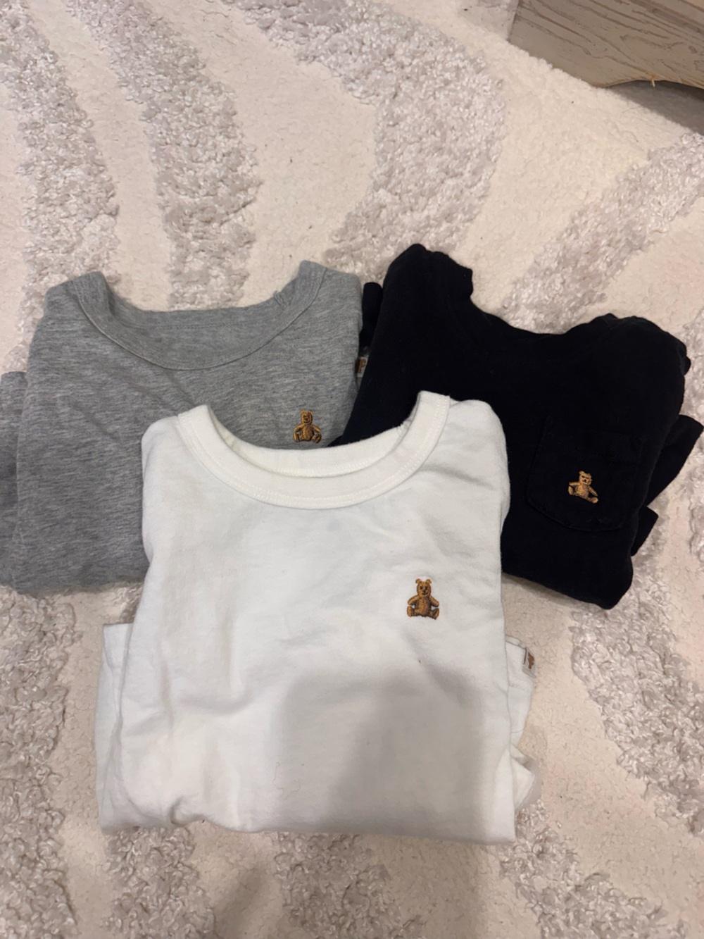 Set of 3  Long-Sleeve Tee with Small Bear Patch